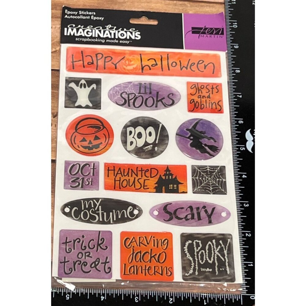 Creative Imaginations Halloween Epoxy Stickers PUMPKIN GHOST WITCH TERI MARTIN